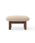 brasilia lounge ottoman with walnut base and audo boucle fabric designed by Anderssen & Voll for audo copenhagen