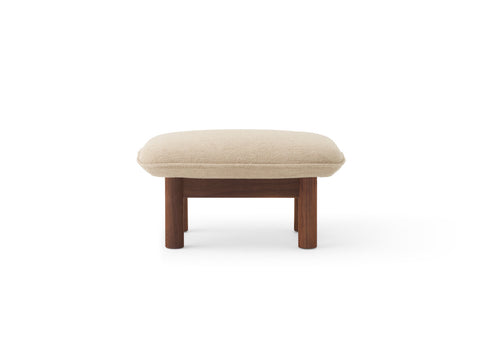 brasilia lounge ottoman with walnut base and audo boucle fabric designed by Anderssen & Voll for audo copenhagen