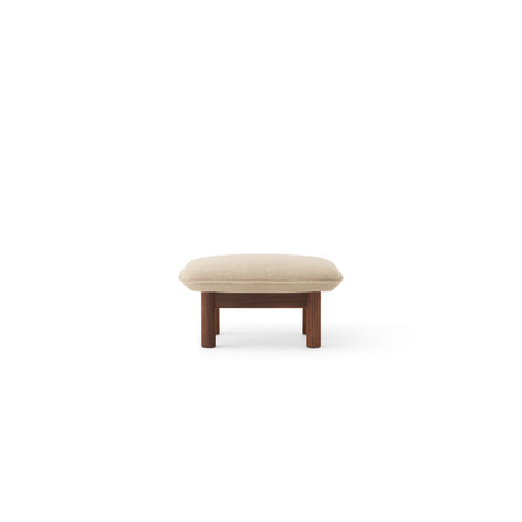 Audo Copenhagen Brasilia Ottoman in Walnut with Audo Bouclé 02, packshot on white