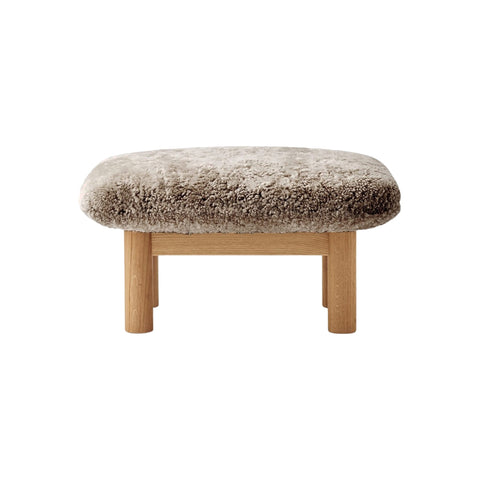 Audo Copenhagen Brasilia Ottoman in Natural Oak and Sheepskin Sahara, packshot on white