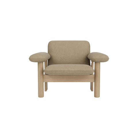 Audo Copenhagen Brasilia Lounge Chair, Low Back in Natural Oak with Audo Bouclé 02, packshot on white