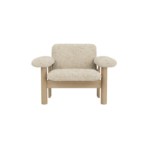 Audo Copenhagen Brasilia Lounge Chair, Low Back in Natural Oak with Sheepskin Natural, packshot on white