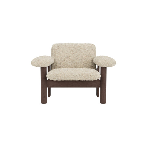 Audo Copenhagen Brasilia Lounge Chair, Low Back in Dark Stained Oak with Sheepskin Natural, packshot on white