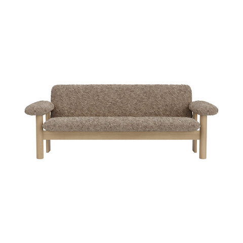 Audo Copenhagen Brasilia Sofa in Natural Oak with Sheepskin Sahara, packshot on white