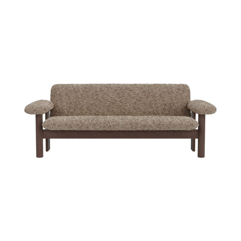 Audo Copenhagen Brasilia Sofa in Dark Stained Oak with Sheepskin Sahara, packshot on white