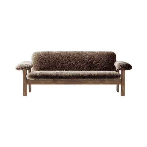 Audo Copenhagen Brasilia Sofa in Walnut with Sheepskin Root, packshot on white