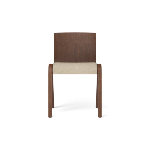 Audo Copenhagen Ready Dining Chair, Partially Upholstered in Red Stained Oak with Audo Bouclé 02, packshot on white