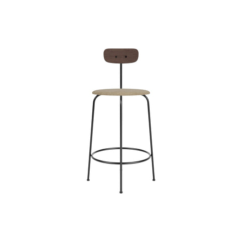 Audo Copenhagen Afteroom Bar & Counter Chair, Upholstered Seat Counter in Dark Stained Oak with Audo Bouclé 02, packshot on white