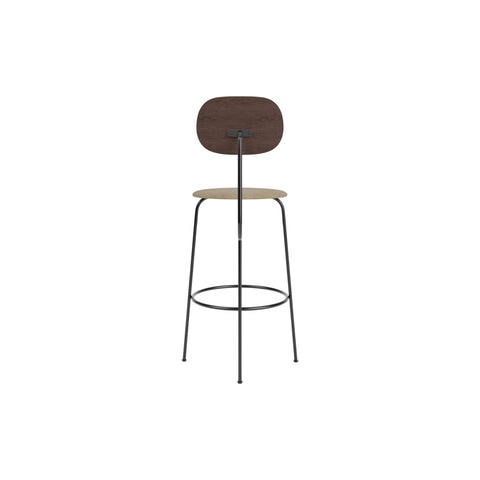 Audo Copenhagen Afteroom Plus Bar & Counter Chair, Upholstered Seat Bar in Dark Stained Oak with Audo Bouclé 02, packshot on white