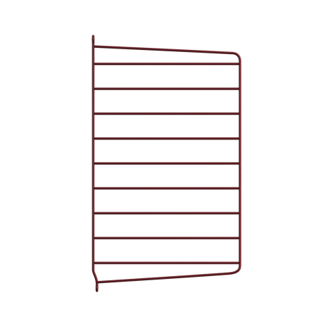 String System wall panel in dark red, a 50 by 30 cm steel side panel that mounts to the wall for the String shelving system