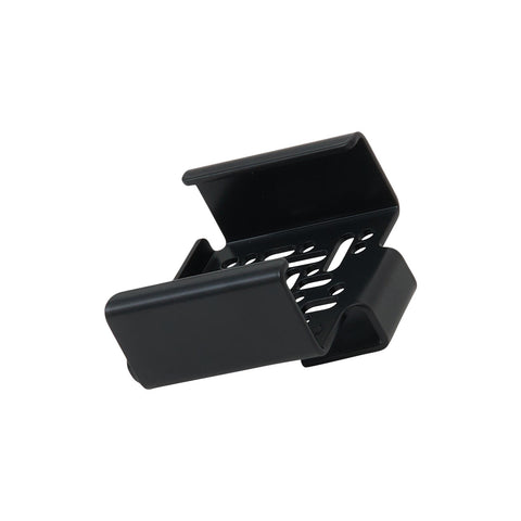 Pedestal Apple TV 4K Mount in Charcoal, steel Apple TV bracket, shown alone against a plain white background