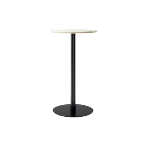 Audo Copenhagen Harbour Column Table, Round, Counter Height 24", Round Base in Off White Marble, packshot on white