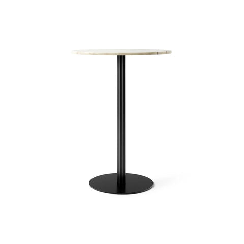 Audo Copenhagen Harbour Column Table, Round, Bar Height 32", Round Base in Off White Marble, packshot on white