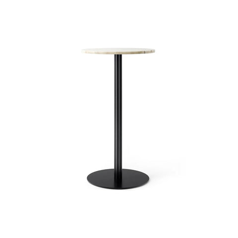 Audo Copenhagen Harbour Column Table, Round, Bar Height 24", Round Base in Off White Marble, packshot on white