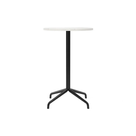 Audo Copenhagen Harbour Column Table, Round, Counter Height 24", Star Base in Off White Marble, packshot on white