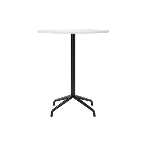 Audo Copenhagen Harbour Column Table, Round, Counter Height 32", Star Base in Off White Marble, packshot on white