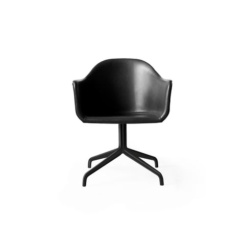 Audo Copenhagen Harbour Arm Chair, Dining Height, Upholstered in Black Steel Star Base with Return with Aida 1618, packshot on white