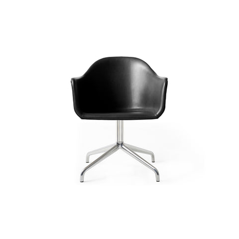 Audo Copenhagen Harbour Arm Chair, Dining Height, Upholstered in Polished Aluminum Star Base with Return with Aida 1618, packshot on white