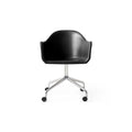 Audo Copenhagen Harbour Arm Chair, Dining Height, Upholstered in Polished Aluminum Star Base with Casters with Aida 1618, packshot on white
