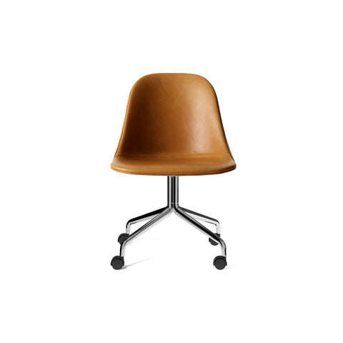 Audo Copenhagen Harbour Side Chair, Dining Height, Upholstered in Polished Aluminum Star Base with Casters with Aida 0250, packshot on white