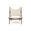 Audo Copenhagen Knitting Lounge Chair in Walnut and Logan Jasmine, packshot on white
