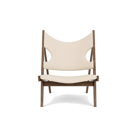Audo Copenhagen Knitting Lounge Chair in Walnut and Logan Jasmine, packshot on white
