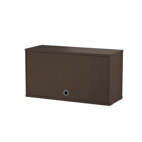 String® System cabinet with flip door in dark oak, 22.8 x 11.8 inches, modern storage for String® shelving