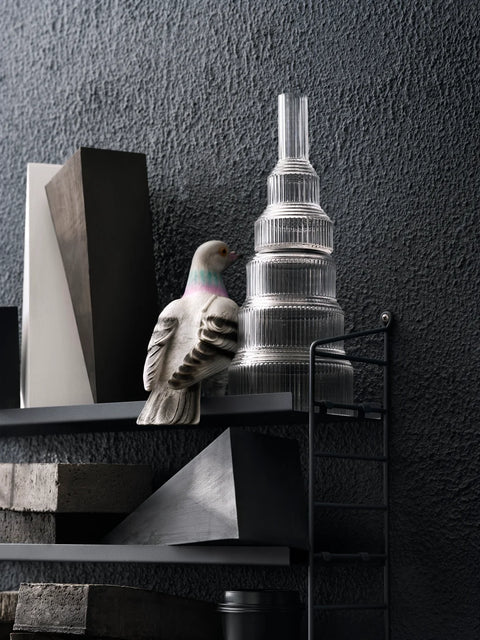 String® Pocket Metal shelf in black with sculptural décor, Scandinavian modular wall shelving.