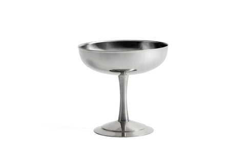 HAY Italian Ice Cup, Stainless Steel, stainless steel ice cream cup, empty footed coupe on a plain white background