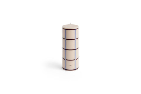 HAY Column Candle, Medium, Off-White, Bordeaux, Blue and Silver, stearin pillar candle with a fine grid, plain white packshot