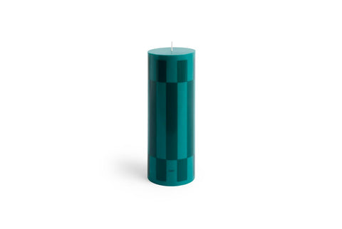 HAY Column Candle, Large, Green and Dark Green, stearin pillar candle with a two tone check, packshot on a plain white background
