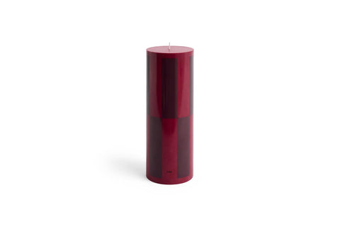 HAY Column Candle, Large, Wine and Bordeaux Check, stearin pillar candle in deep wine red, packshot on a plain white background