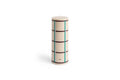 HAY Column Candle, Large, Off-White, Green, Bordeaux and Silver, stearin pillar candle with a fine grid, plain white packshot