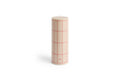 HAY Column Candle, Large, Red Grid Check, stearin pillar candle in cream with a red grid, packshot on a plain white background