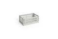 HAY Colour Crate, Small, Grey, recycled plastic storage crate, single light grey folding crate on a plain white background