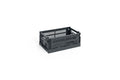 HAY Colour Crate, Small, Charcoal, recycled plastic storage crate, single charcoal folding crate on a plain white background