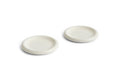 HAY Barro Plates, Ø18, Off-White, glazed terracotta side plates, two shown at an angle on a plain white background