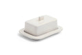 HAY Barro Butter Dish, Off-White, glazed terracotta butter dish with its lid on, packshot on a plain white background