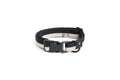 HAY Dog Collar Flat, S/M, Black and White, flat woven recycled polyester dog collar, packshot on a plain white background