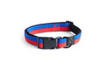HAY Dog Collar Flat, M/L, Red and Blue, flat woven recycled polyester dog collar, packshot on a plain white background
