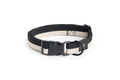 HAY Dog Collar Flat, M/L, Black and White, flat woven recycled polyester dog collar, packshot on a plain white background