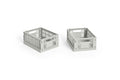 HAY Colour Crate, Mini, Grey, recycled plastic storage crate, two light grey folding crates side by side on a plain white background