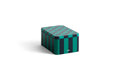 HAY Tin Container, Small, Green and Dark Blue, lidded tinplate storage tin, striped box with a checkerboard lid on a plain white background