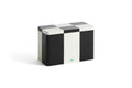 HAY Tin Container, Medium, Black and Off-White, lidded tinplate storage tin, block patterned box shown closed on a plain white background