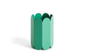HAY Arcs Vase, Small, Green, green metal flower vase with scalloped sides, single vase shown empty on a plain white background