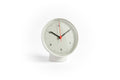 HAY Table Clock, White, white table clock, round white dial on a white pedestal base with a red second hand, plain white background