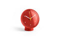 HAY Table Clock, Red, red table clock, red dial and pedestal base with white hands and a yellow second hand, plain white background
