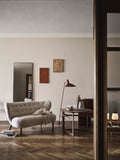 &Tradition HM5 Drop Leaf Table in walnut styled in living room with Little Petra lounge chair – Danish design by Hvidt & Mølgaard