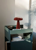Rotate SC73 in hunter green by &Tradition with red Como SC53 lamp and bowl