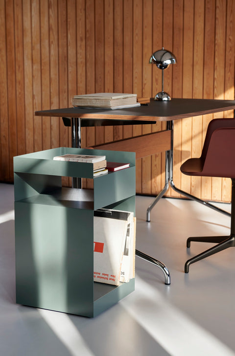 Pavilion AV17 Desk by &Tradition with Flowerpot VP9 Lamp, Rely HW40 Chair, and Rotate SV73 Storage Unit